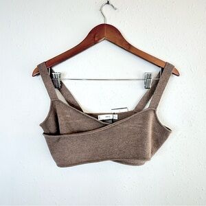 Mango Women’s Wrap Knit Brown Crop Top Bralette Size Large NWT